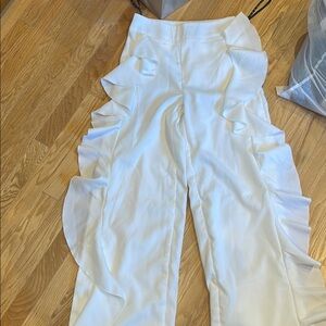 Elegant White Ruffle Pants